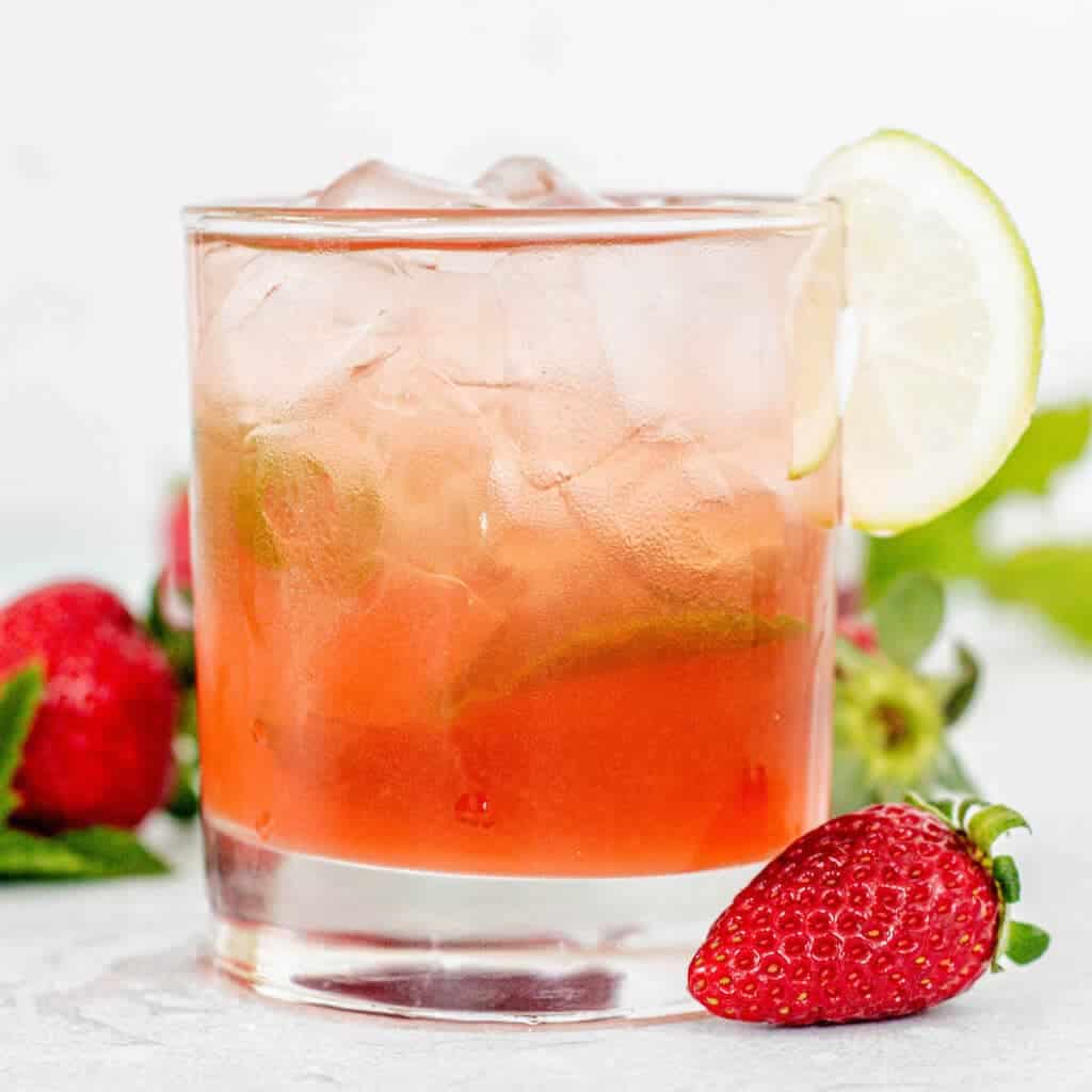 cocktail with strawberries.