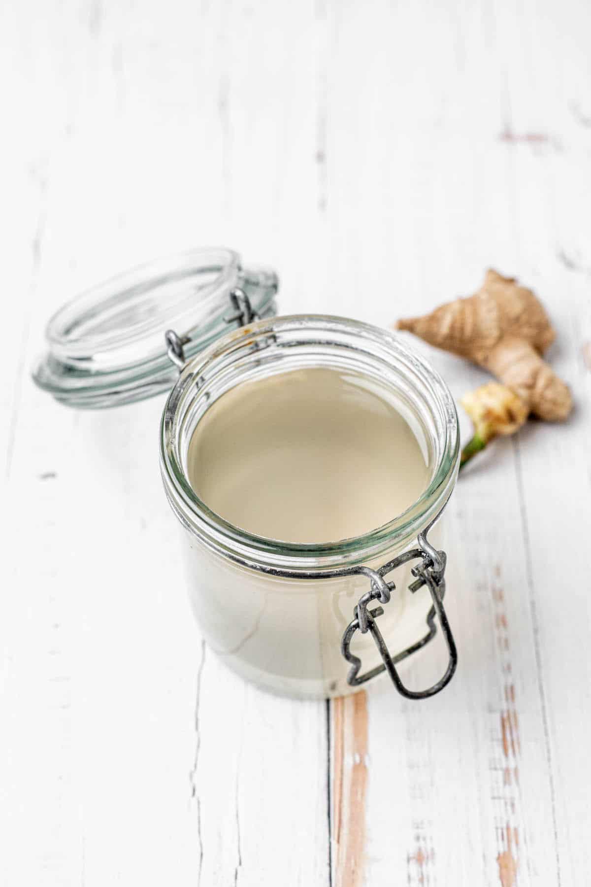 a jar of ginger simple syrup.